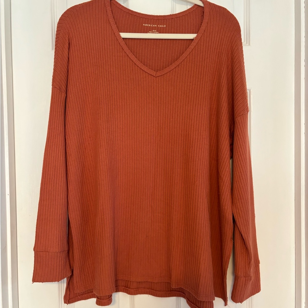 American Eagle Outfitters Orange V-Neck Ribbed Sweater